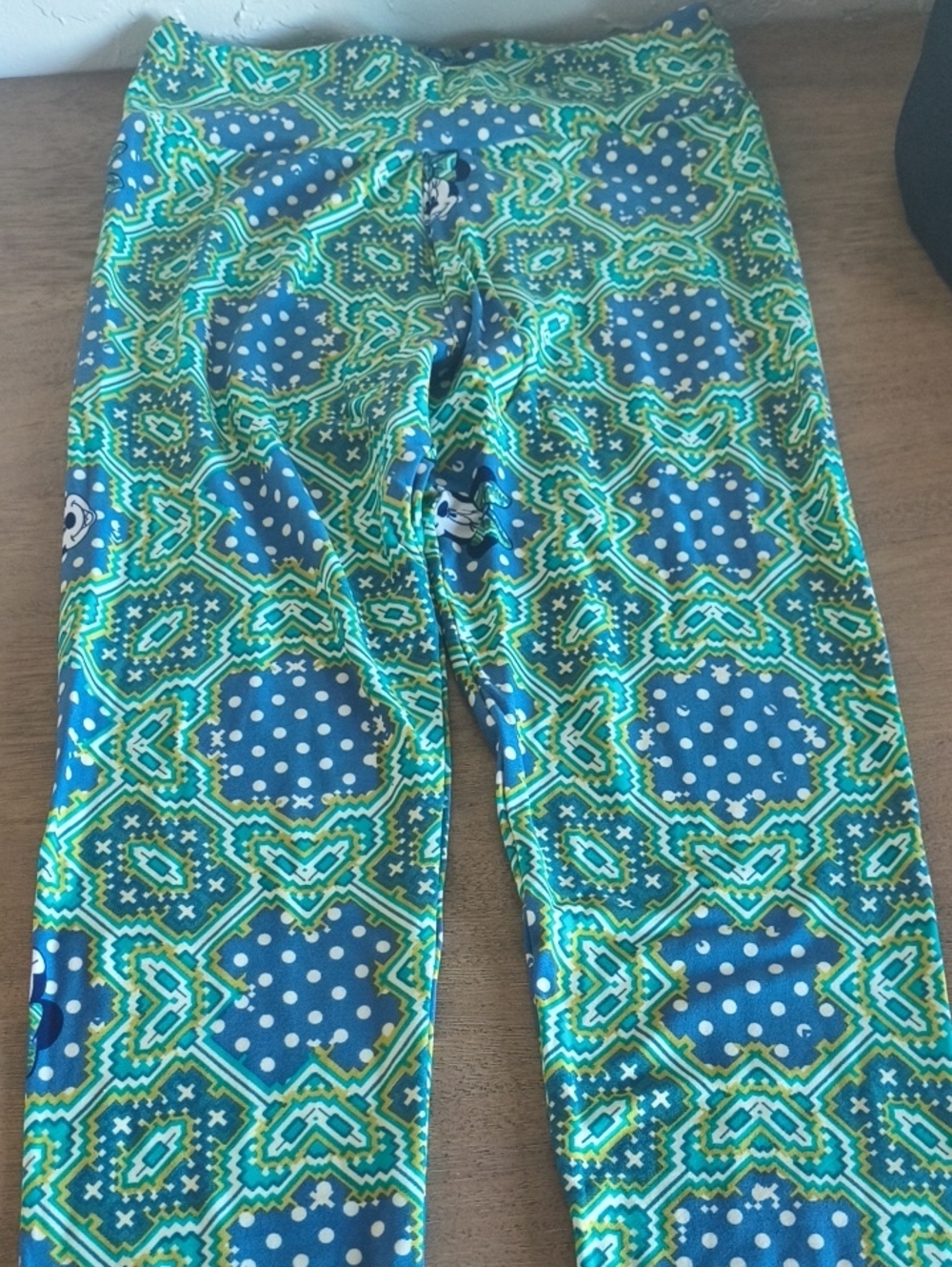 LuLaRoe Women's Disney Blue, Teal & Yellow Geometric Print Leggings